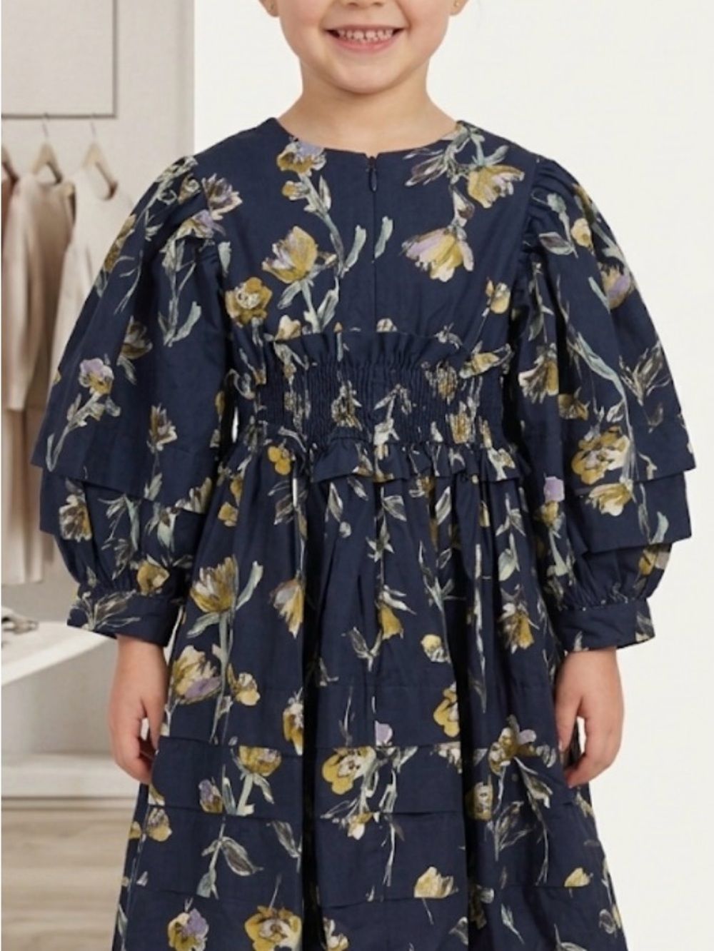 Jessie and James of London Girls' Navy Floral Smocked Waist Dress size 4